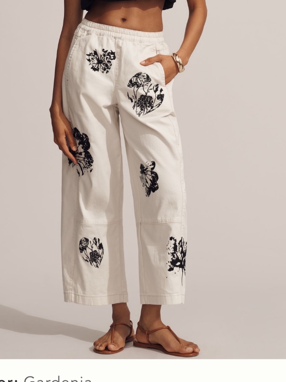 Pilcro Cropped Wide-Leg Pants with Black Floral Print - Picture 2 of 6